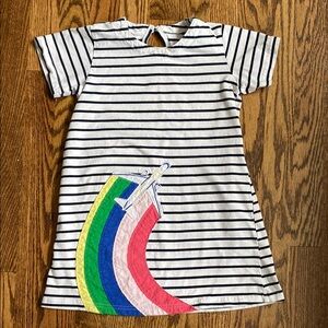 Black& white striped rainbow airplane appliqué dress, size 5 excellent condition